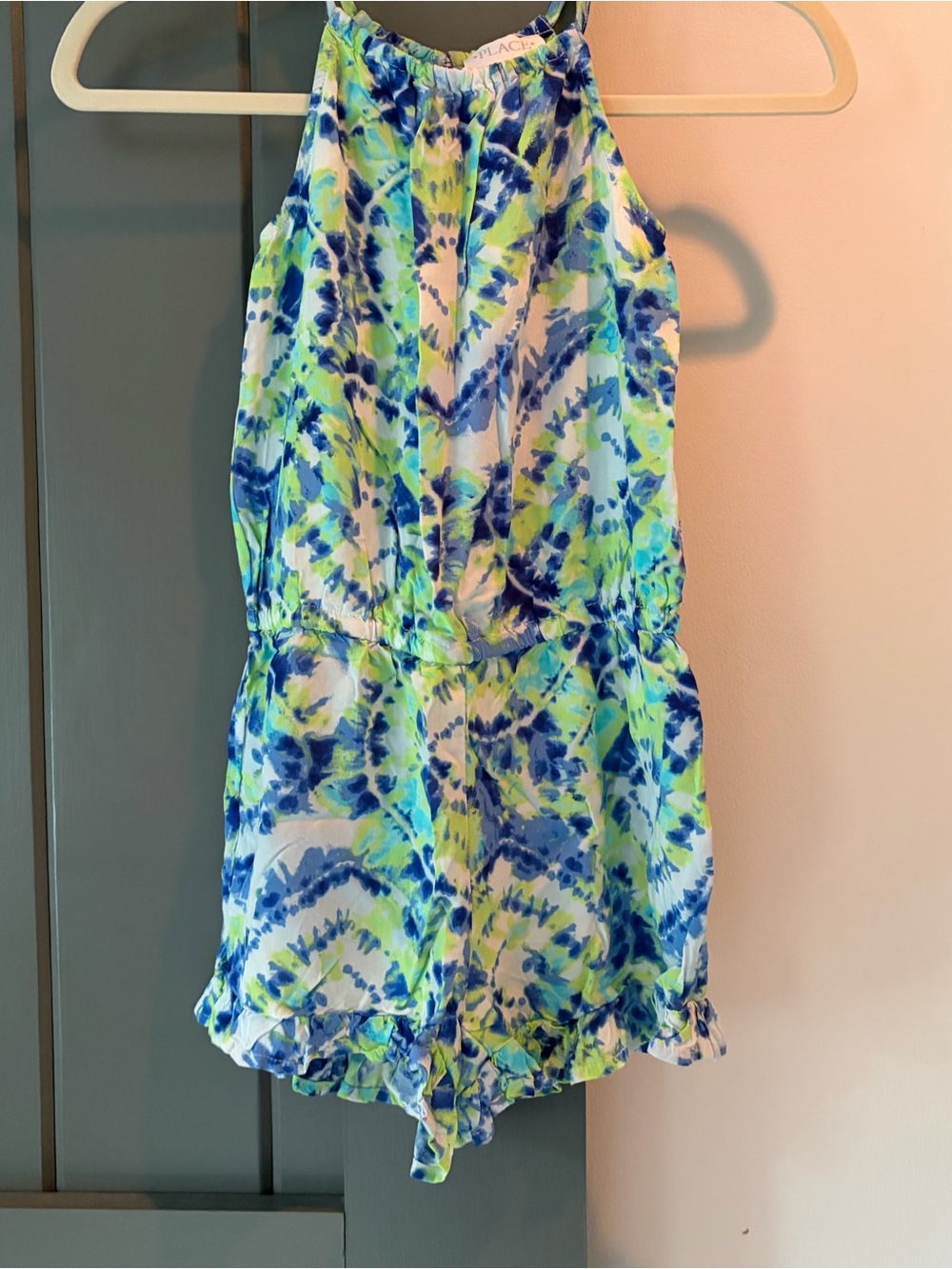 Place Blue, Lime & White Tie-Dye Romper